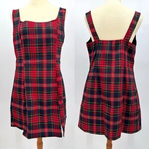 CIDER Red Tartan Plaid Pinafore Jumper Mini Dress Women’s XL Punk Grunge Retro